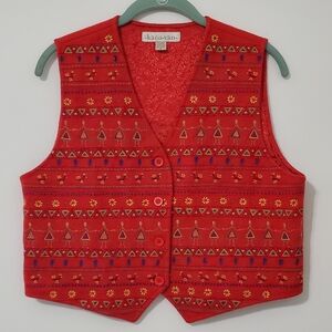Karavan Folklore Embroidered Vest Red Women's Large
